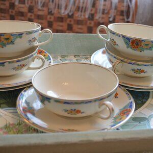 Vintage Set of 10 pc of Sol by J & G Meakin Flat Double Handled Soup Cups